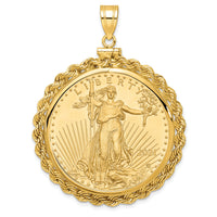 14k Polished Rope Mounted 1oz AM Eagle Screw Top Coin Bezel Pendant-C1215/32.7C