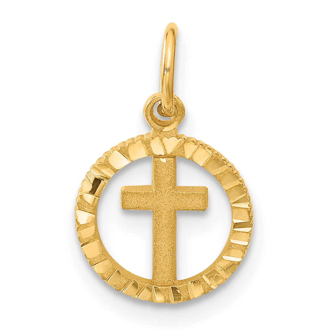 14K Eternal Life Cross in Circle Charm-C1314