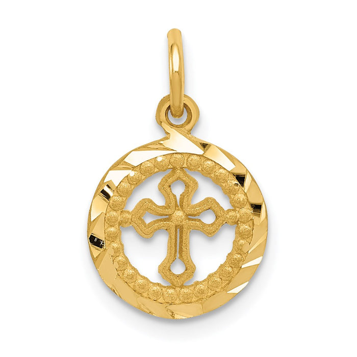 14K Eternal Life Cross in Circle Charm-C1315