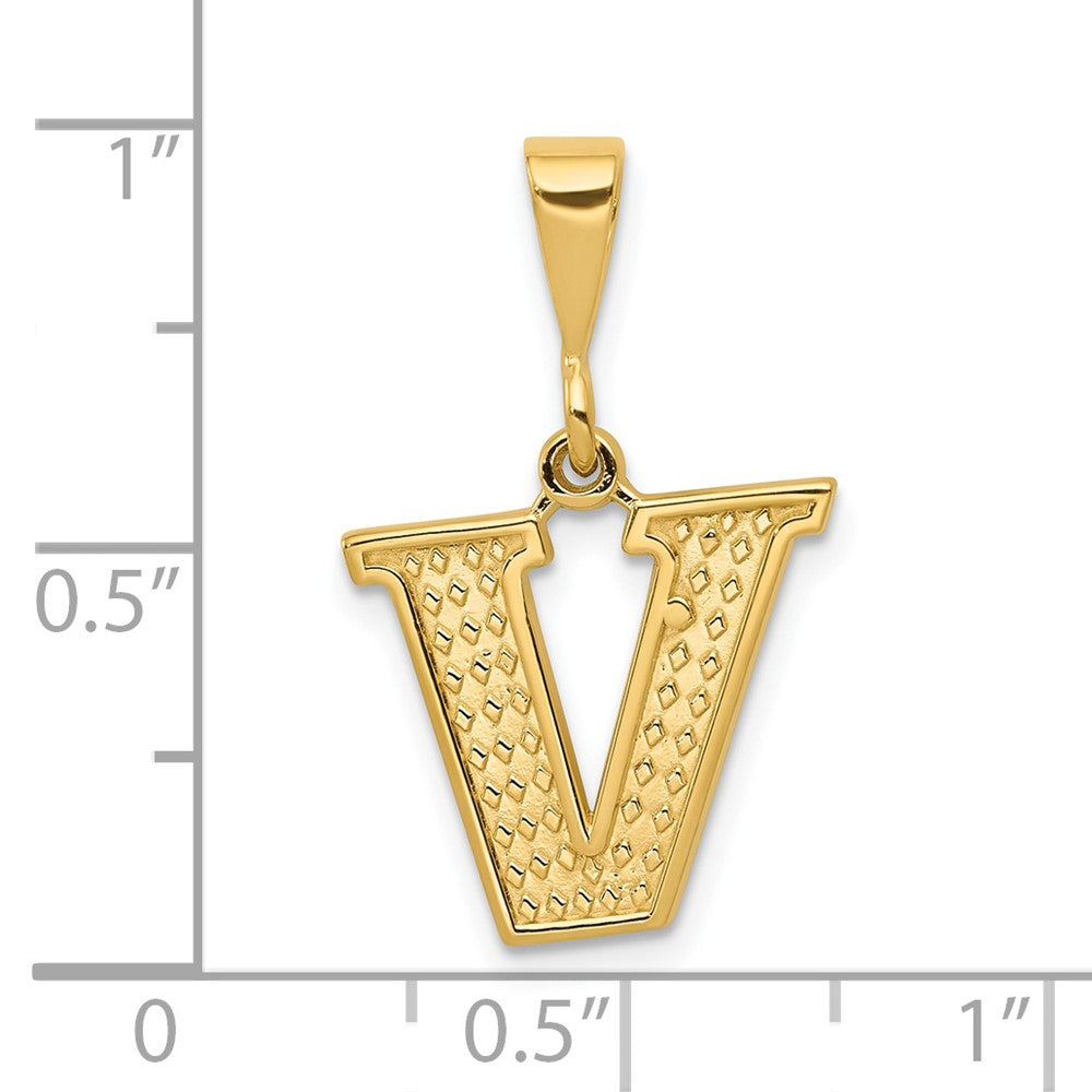 14k Textured Initial V Charm-C1449-V