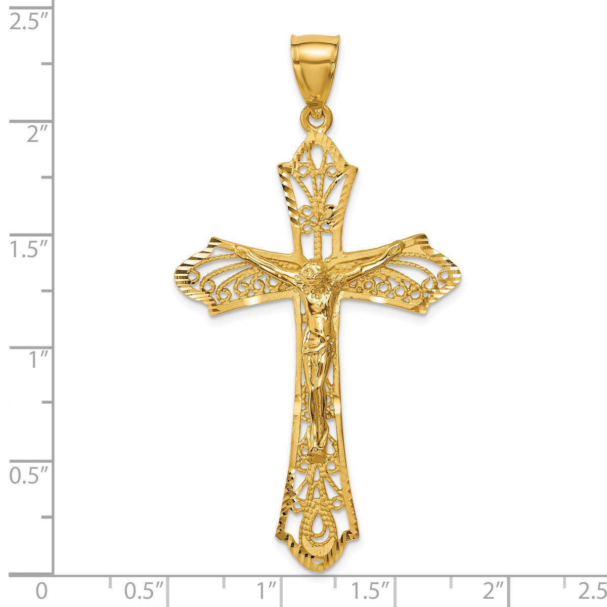 14K Satin Diamond-Cut Crucifix Pendant-C145