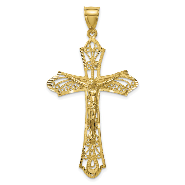 14K Satin Diamond-Cut Crucifix Pendant-C145