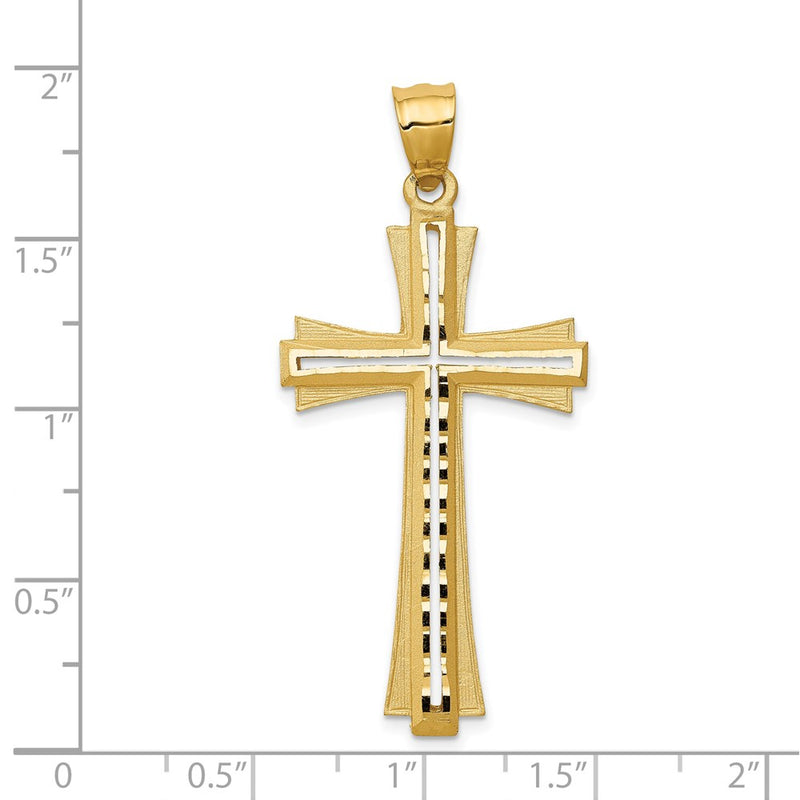 14K Diamond Cut and Satin Cross Pendant-C172