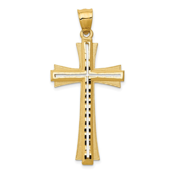 14K Diamond Cut and Satin Cross Pendant-C172