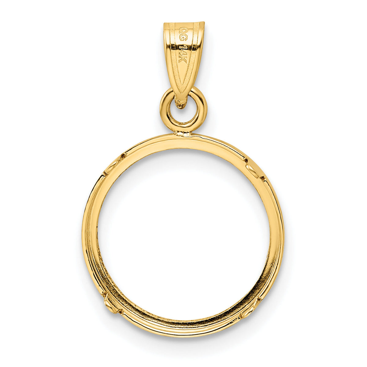 14k Polished and Diamond-cut 14.0mm Prong Coin Bezel Pendant-C1801D/14.0