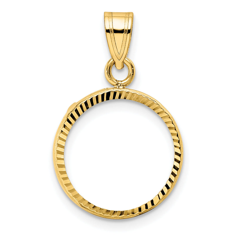 14k Polished and Diamond-cut 14.0mm Prong Coin Bezel Pendant-C1801D/14.0