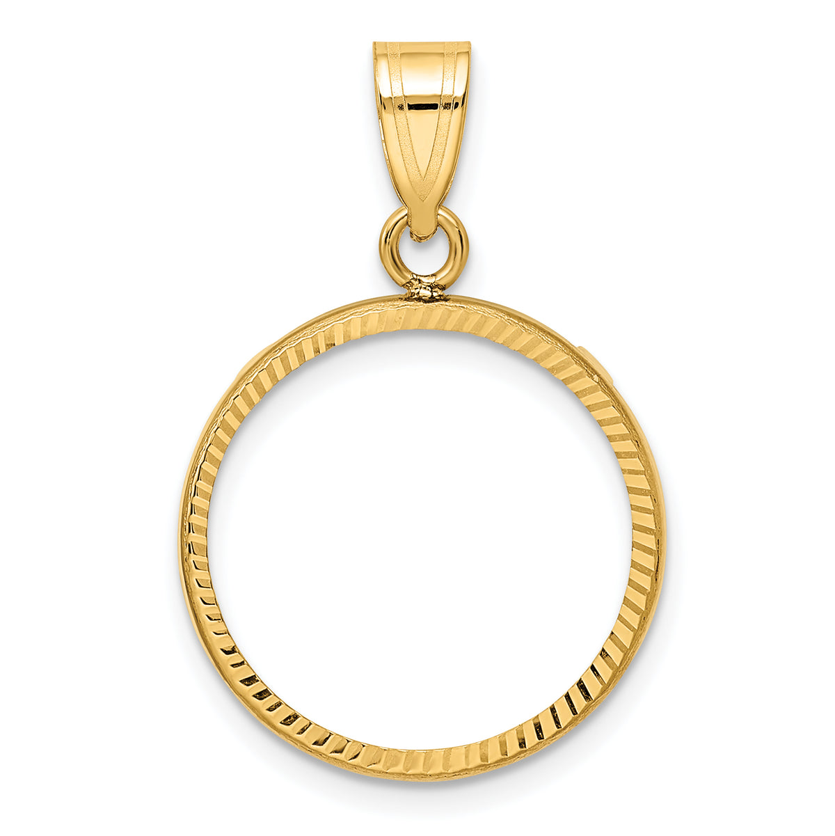 14k Polished and Diamond-cut 18.0mm Prong Coin Bezel Pendant-C1801D/18.0