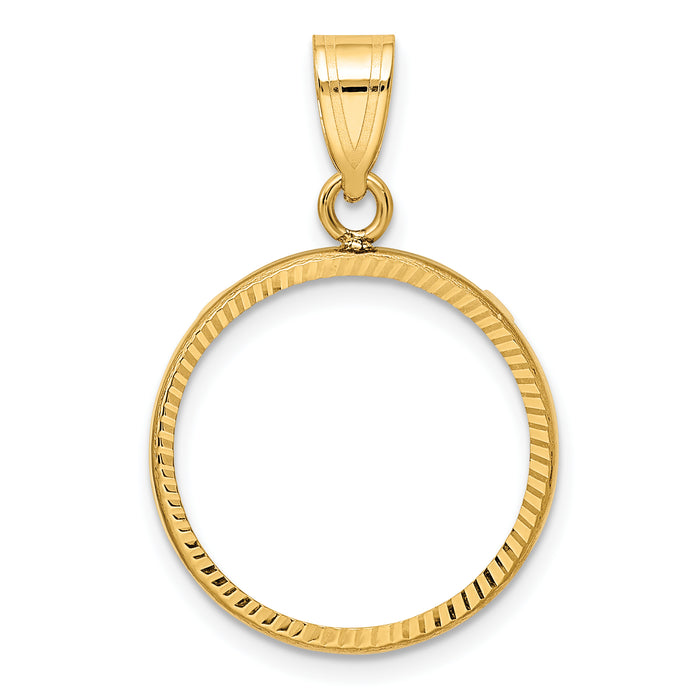 14k Polished and Diamond-cut 18.0mm Prong Coin Bezel Pendant-C1801D/18.0