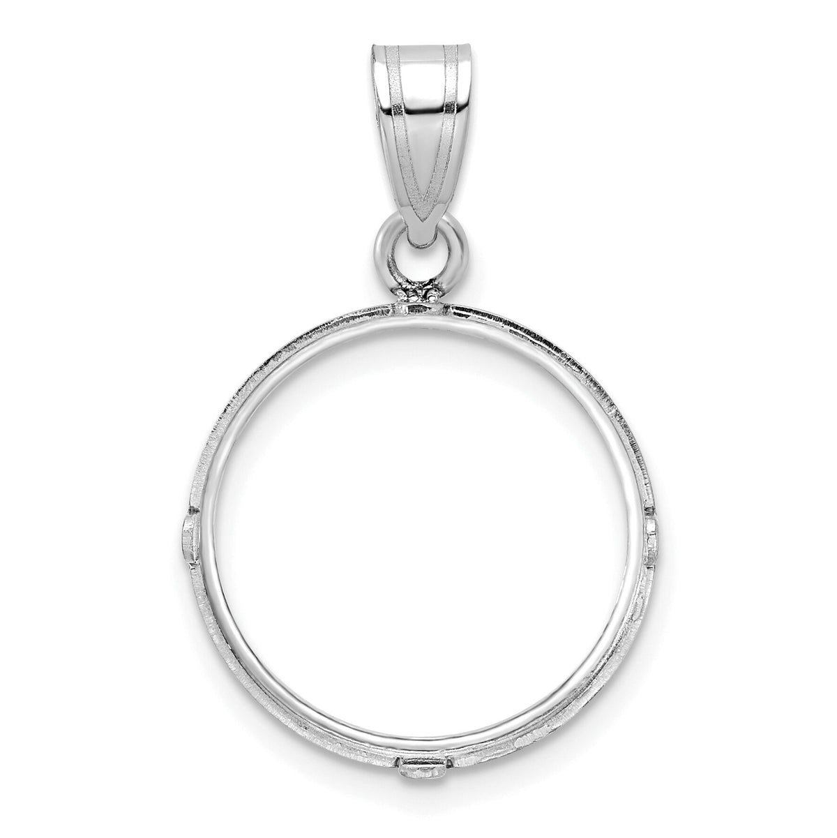 14k White Gold Polished & D/C 16.5mm Prong Coin Bezel Pendant-C1801WD/16.5