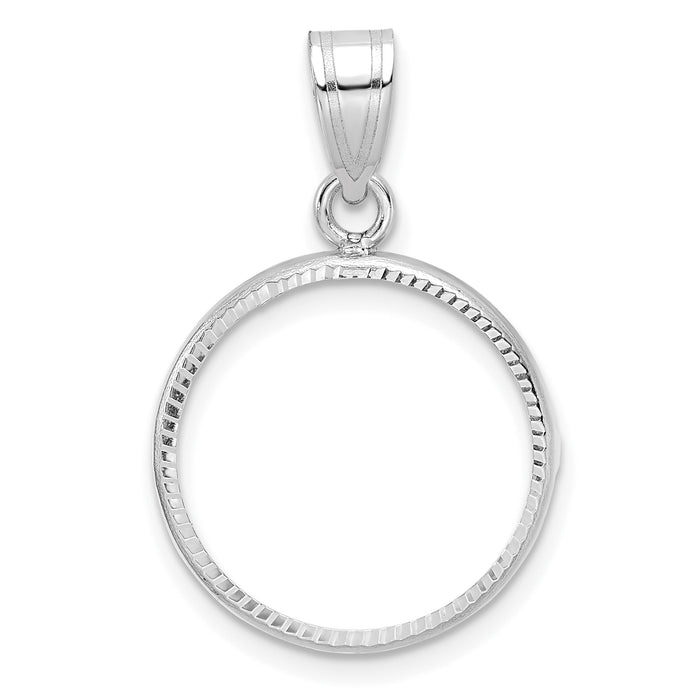 14k White Gold Polished & D/C 16.5mm Prong Coin Bezel Pendant-C1801WD/16.5