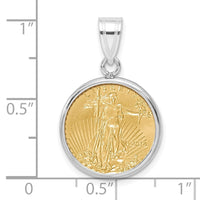 Wideband Distinguished Coin Jewelry 14k White Gold Polished Mounted 1/10oz American Eagle Prong Coin Bezel Pendant-C1801W/16.5C