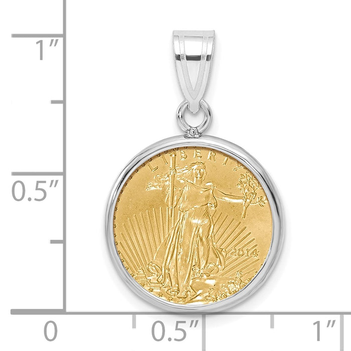 Wideband Distinguished Coin Jewelry 14k White Gold Polished Mounted 1/10oz American Eagle Prong Coin Bezel Pendant-C1801W/16.5C