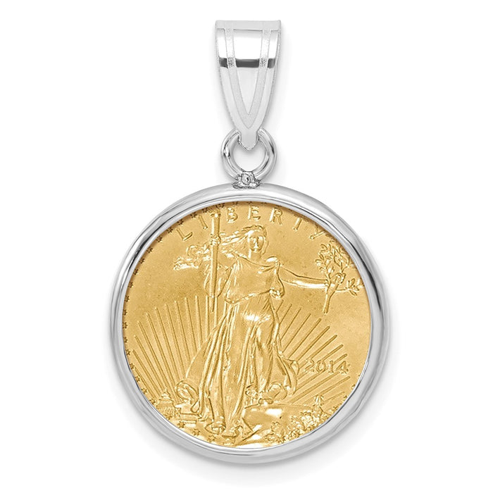 Wideband Distinguished Coin Jewelry 14k White Gold Polished Mounted 1/10oz American Eagle Prong Coin Bezel Pendant-C1801W/16.5C