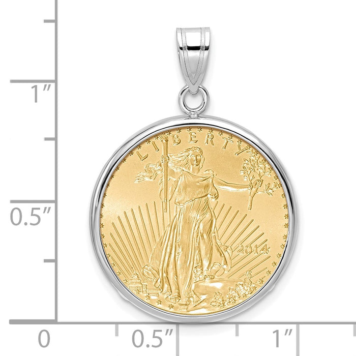 Wideband Distinguished Coin Jewelry 14k White Gold Polished Mounted 1/4oz American Eagle Prong Coin Bezel Pendant-C1801W/22.0C