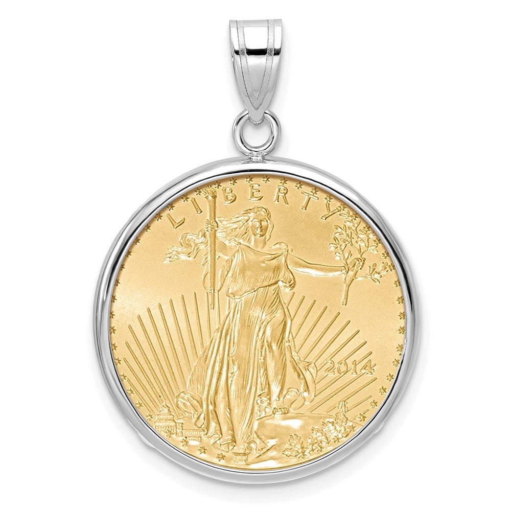 Wideband Distinguished Coin Jewelry 14k White Gold Polished Mounted 1/4oz American Eagle Prong Coin Bezel Pendant-C1801W/22.0C