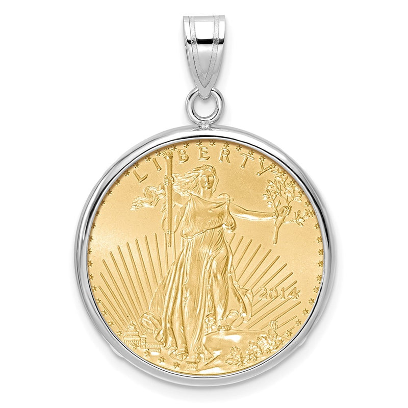 Wideband Distinguished Coin Jewelry 14k White Gold Polished Mounted 1/4oz American Eagle Prong Coin Bezel Pendant-C1801W/22.0C