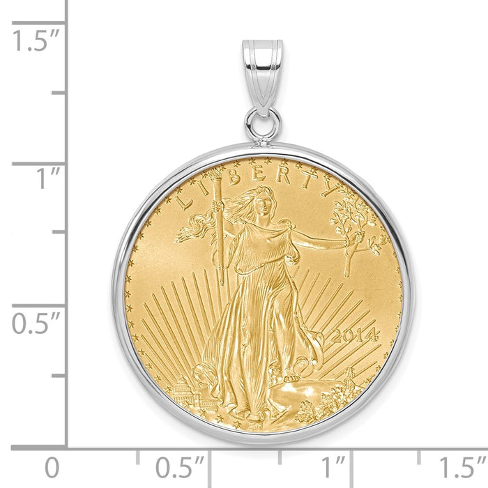 Wideband Distinguished Coin Jewelry 14k White Gold Polished Mounted 1/2oz American Eagle Prong Coin Bezel Pendant-C1801W/27.0C