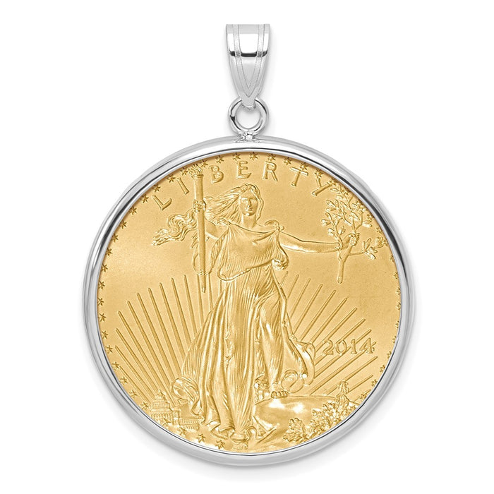 Wideband Distinguished Coin Jewelry 14k White Gold Polished Mounted 1/2oz American Eagle Prong Coin Bezel Pendant-C1801W/27.0C
