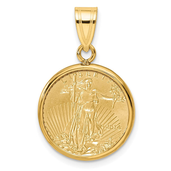 Wideband Distinguished Coin Jewelry 14k Polished Mounted 1/10oz American Eagle Prong Coin Bezel Pendant-C1801/16.5C