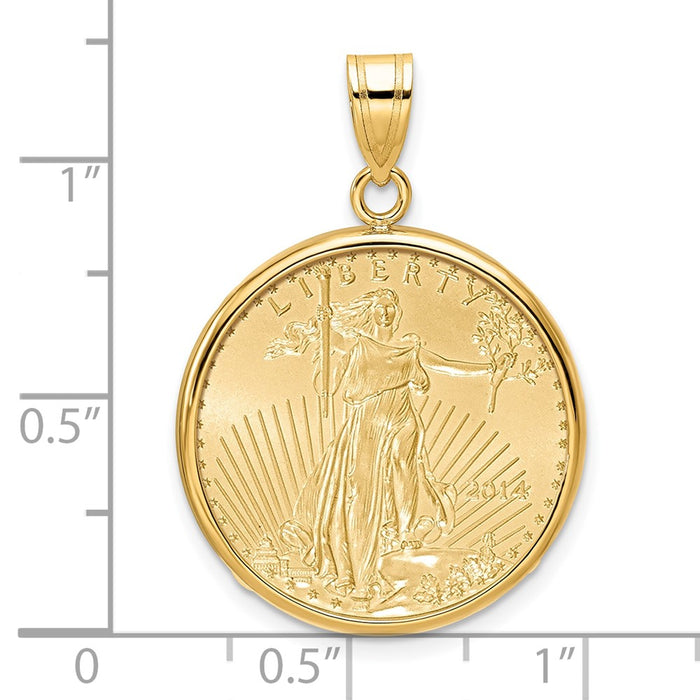 Wideband Distinguished Coin Jewelry 14k Polished Mounted 1/4oz American Eagle Prong Coin Bezel Pendant-C1801/22.0C