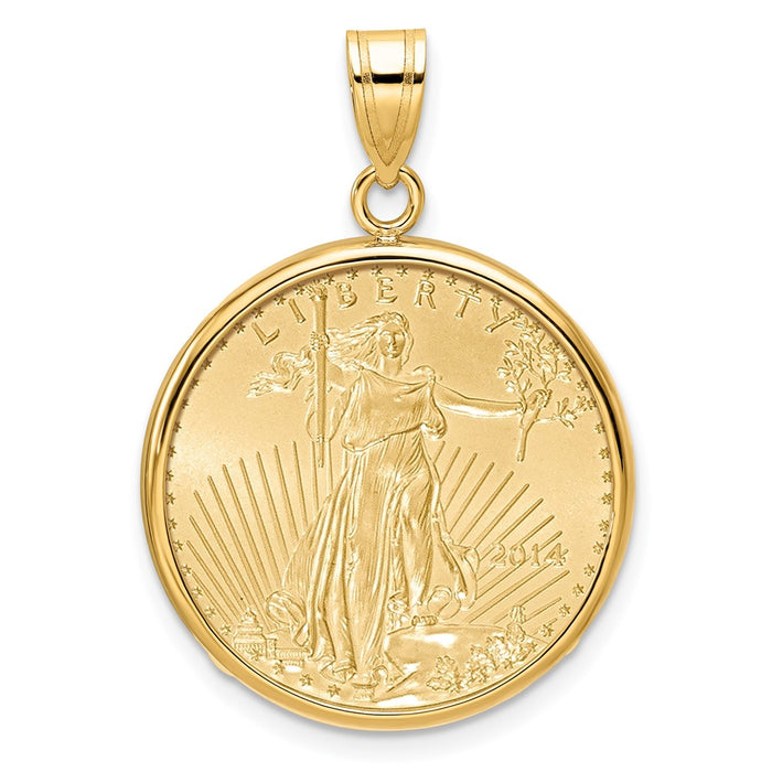 Wideband Distinguished Coin Jewelry 14k Polished Mounted 1/4oz American Eagle Prong Coin Bezel Pendant-C1801/22.0C