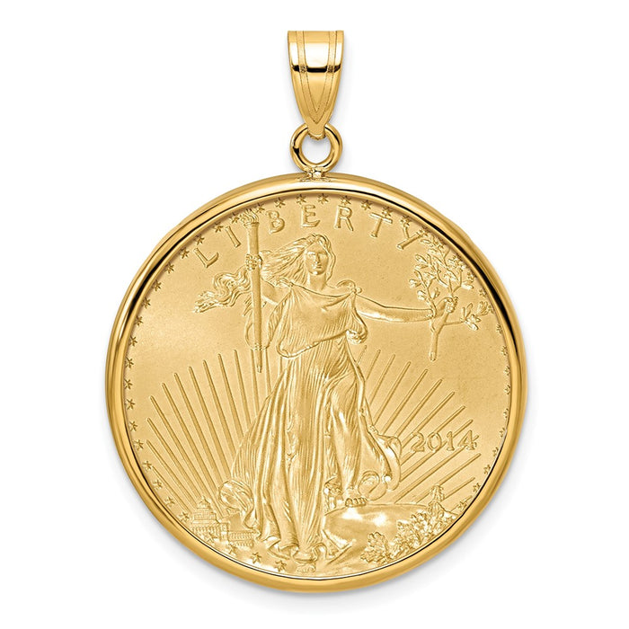 Wideband Distinguished Coin Jewelry 14k Polished Mounted 1/2oz American Eagle Prong Coin Bezel Pendant-C1801/27.0C