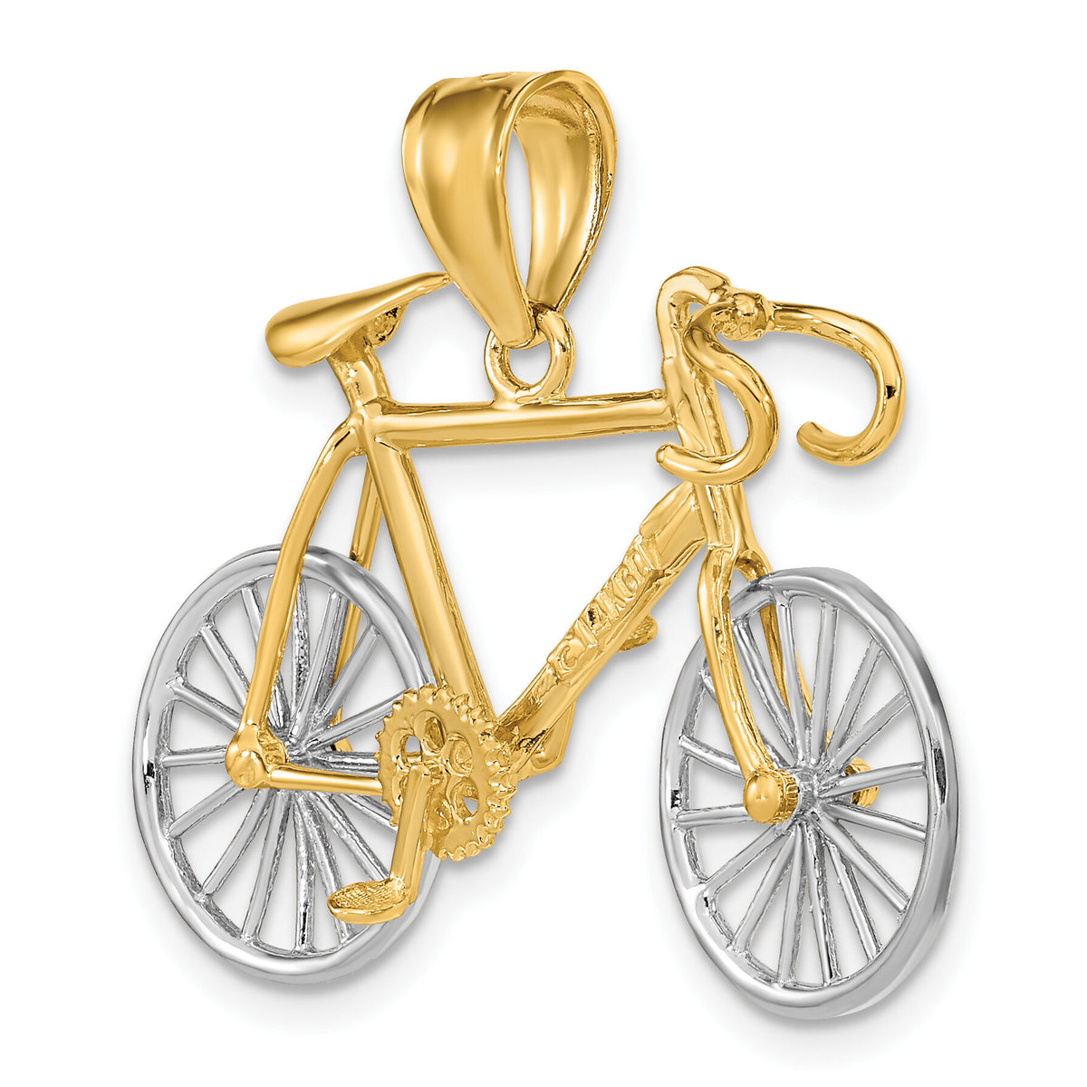 14k Large Two-tone 3-D Bicycle Pendant-C1813