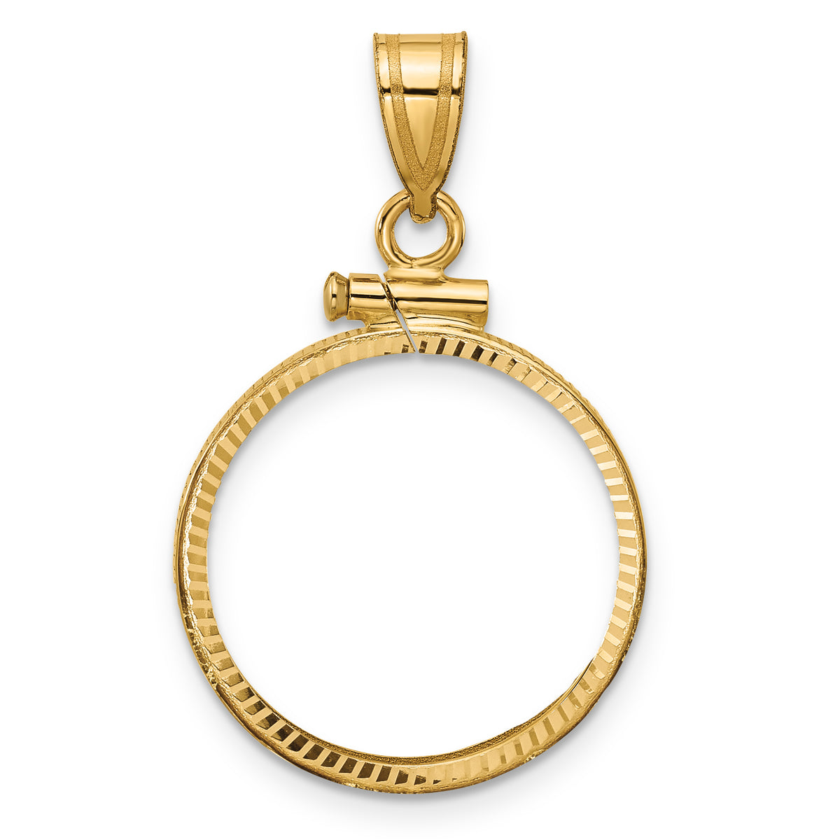 14k Diamond-cut 18.0mm x 1.35mm Screw Top Coin Bezel Pendant-C1885D/18.0