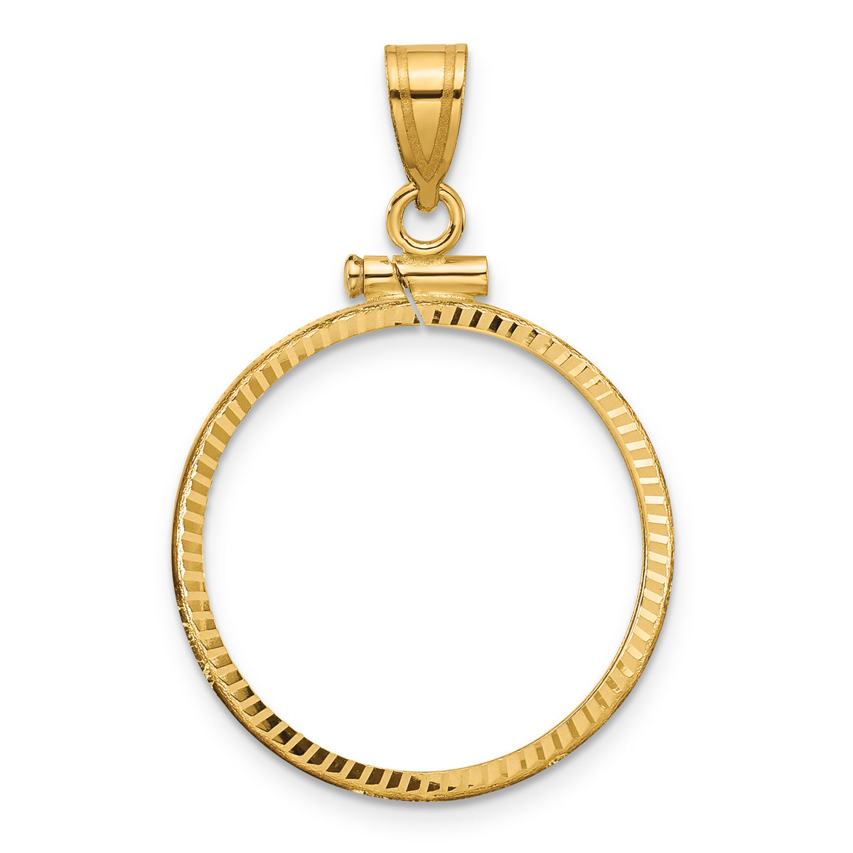 14k Diamond-cut 22.0mm x 1.9mm Screw Top Coin Bezel Pendant-C1885D/22.0
