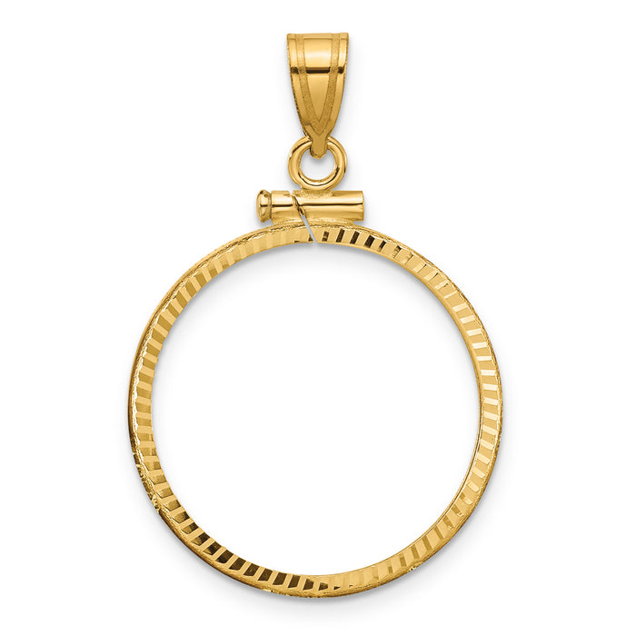 14k Diamond-cut 22.0mm x 1.9mm Screw Top Coin Bezel Pendant-C1885D/22.0