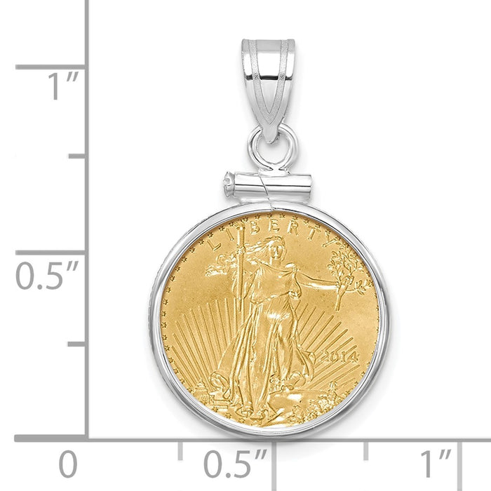 Wideband Distinguished Coin Jewelry 14k White Gold Polished Mounted 1/10oz American Eagle Screw Top Coin Bezel Pendant-C1885W/16.5C