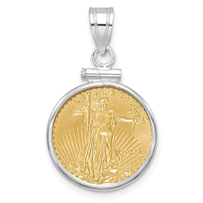 Wideband Distinguished Coin Jewelry 14k White Gold Polished Mounted 1/10oz American Eagle Screw Top Coin Bezel Pendant-C1885W/16.5C