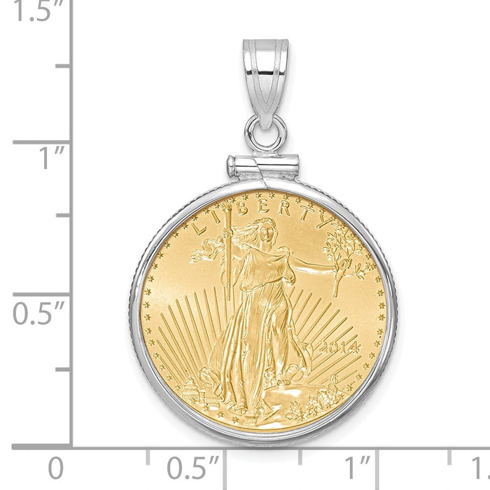 Wideband Distinguished Coin Jewelry 14k White Gold Polished Mounted 1/4oz American Eagle Screw Top Coin Bezel Pendant-C1885W/22.0C