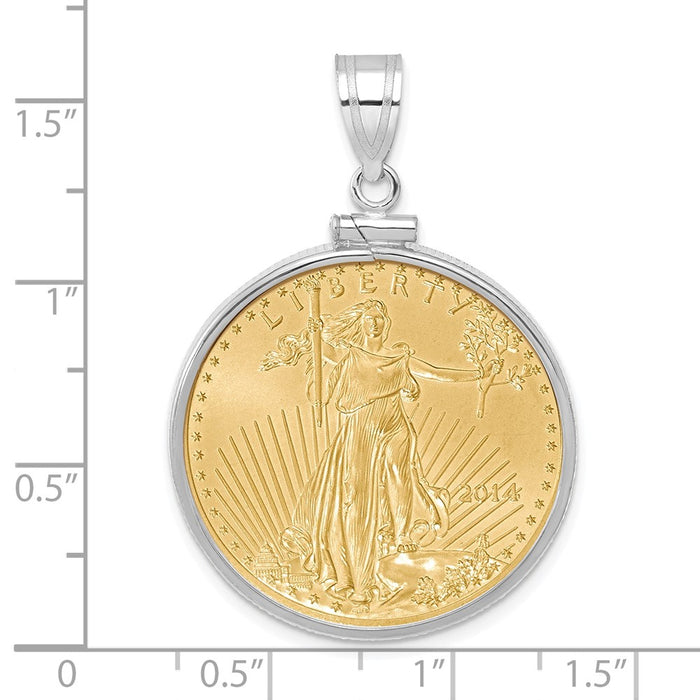 Wideband Distinguished Coin Jewelry 14k White Gold Polished Mounted 1/2oz American Eagle Screw Top Coin Bezel Pendant-C1885W/27.0C