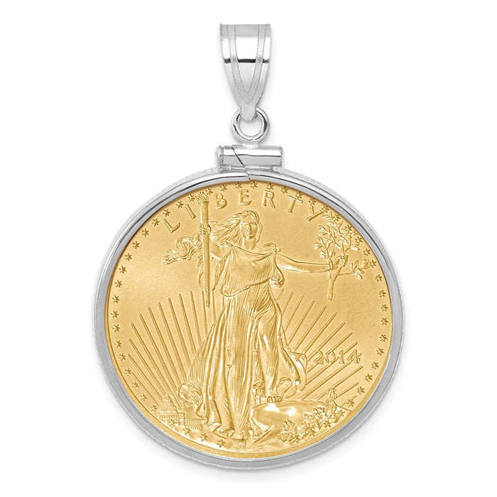 Wideband Distinguished Coin Jewelry 14k White Gold Polished Mounted 1/2oz American Eagle Screw Top Coin Bezel Pendant-C1885W/27.0C