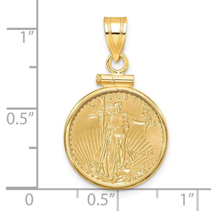 Wideband Distinguished Coin Jewelry 14k Polished Mounted 1/10oz American Eagle Screw Top Coin Bezel Pendant-C1885/16.5C