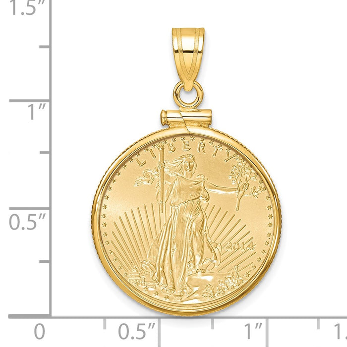 Wideband Distinguished Coin Jewelry 14k Polished Mounted 1/4oz American Eagle Screw Top Coin Bezel Pendant-C1885/22.0C
