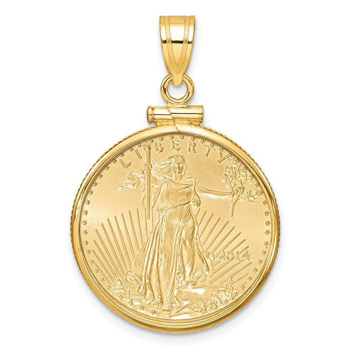 Wideband Distinguished Coin Jewelry 14k Polished Mounted 1/4oz American Eagle Screw Top Coin Bezel Pendant-C1885/22.0C