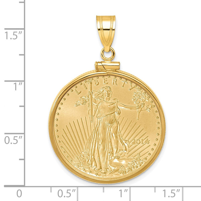 Wideband Distinguished Coin Jewelry 14k Polished Mounted 1/2oz American Eagle Screw Top Coin Bezel Pendant-C1885/27.0C