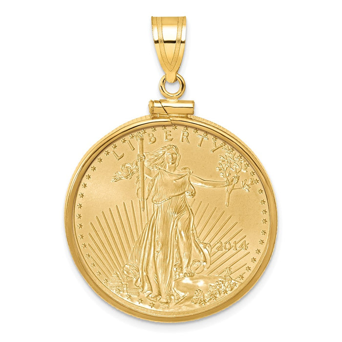 Wideband Distinguished Coin Jewelry 14k Polished Mounted 1/2oz American Eagle Screw Top Coin Bezel Pendant-C1885/27.0C