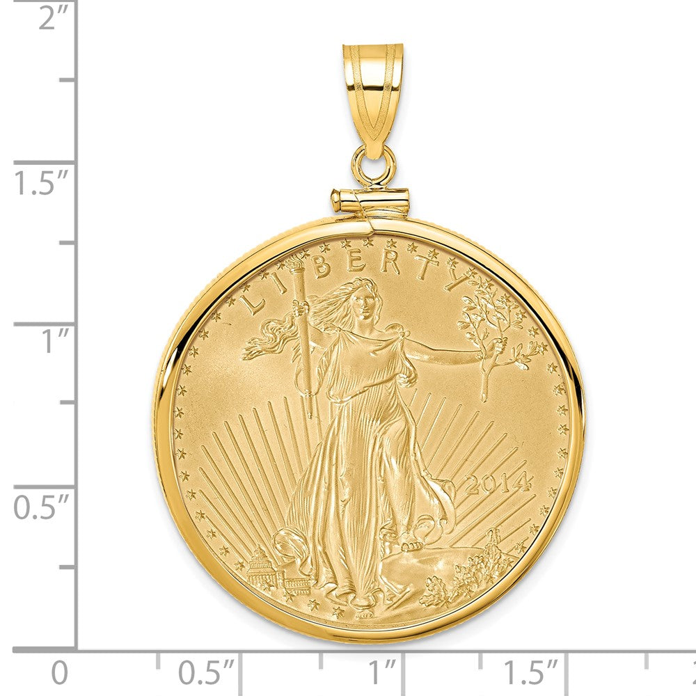 Wideband Distinguished Coin Jewelry 14k Polished Mounted 1oz American Eagle Screw Top Coin Bezel Pendant-C1885/32.7C