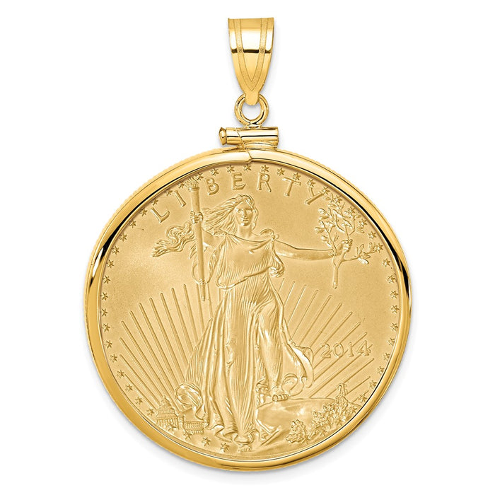 Wideband Distinguished Coin Jewelry 14k Polished Mounted 1oz American Eagle Screw Top Coin Bezel Pendant-C1885/32.7C