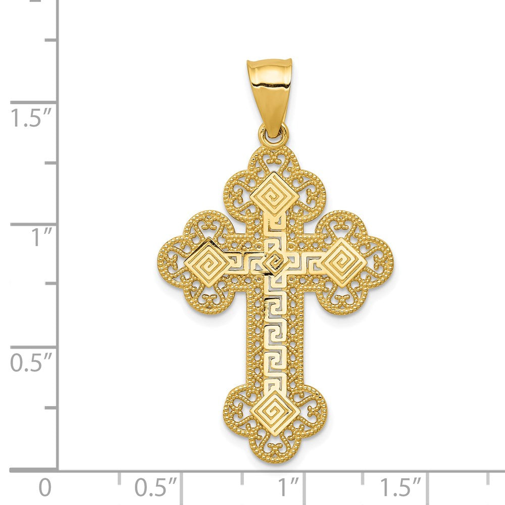 14k Budded Greek Key Cross Pendant-C1924