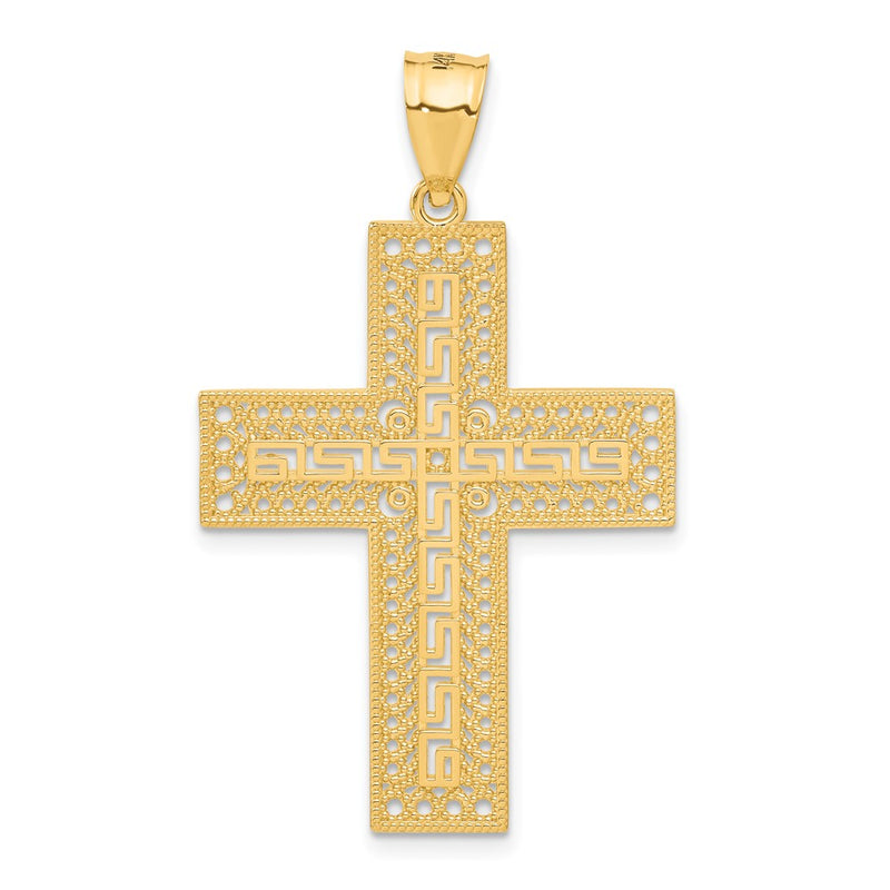 14k Greek Key Filigree Cross Pendant-C1926