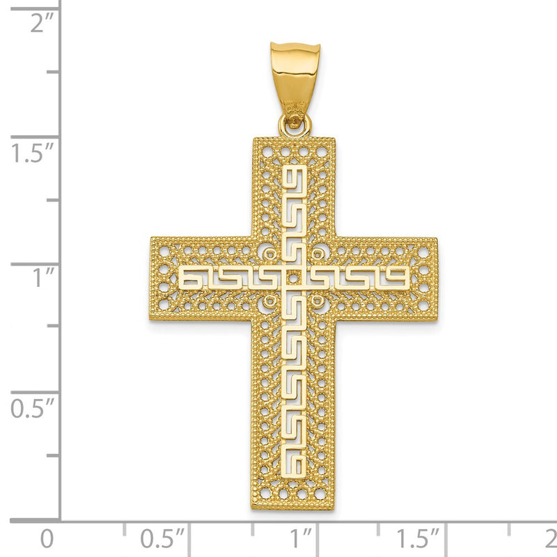 14k Greek Key Filigree Cross Pendant-C1926