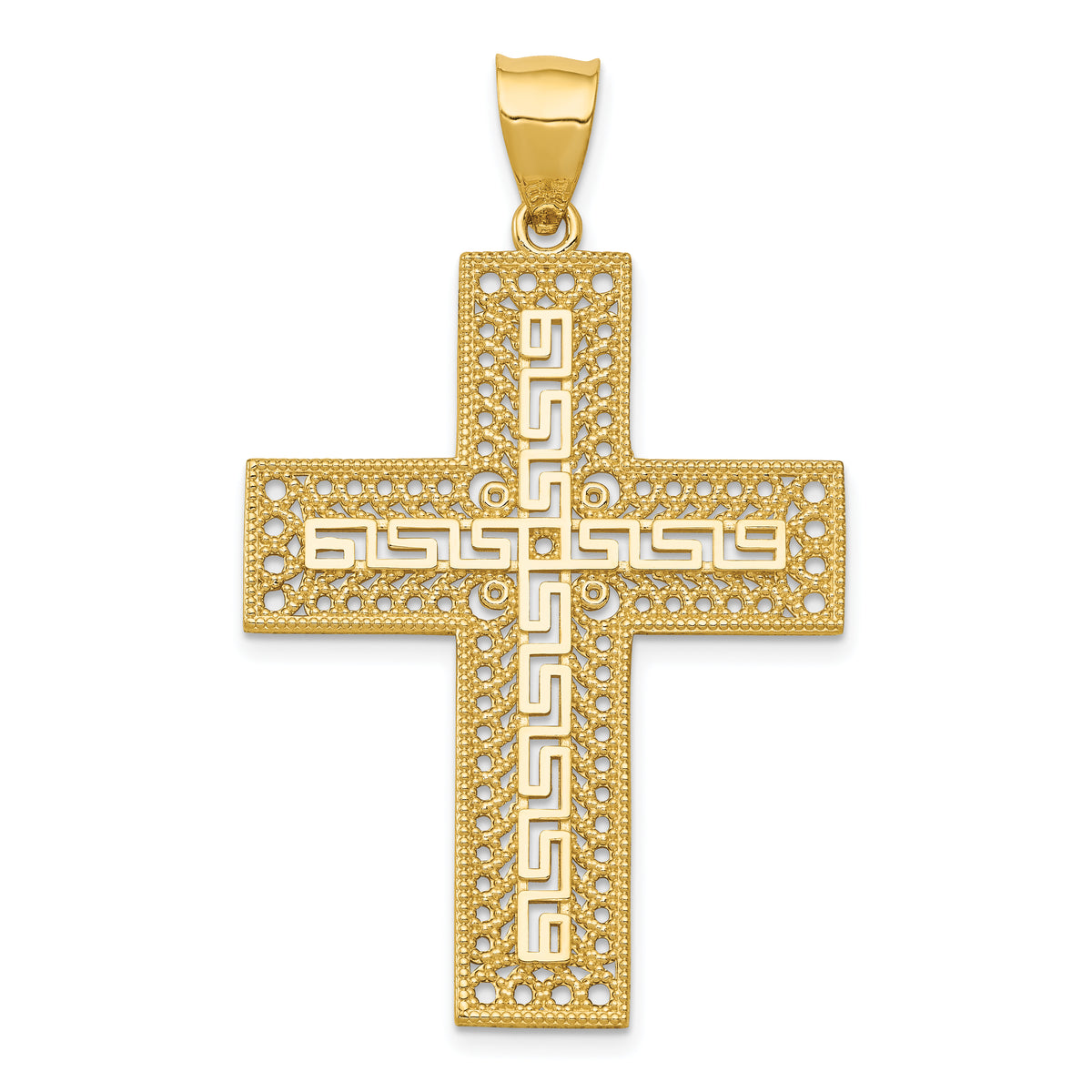 14k Greek Key Filigree Cross Pendant-C1926