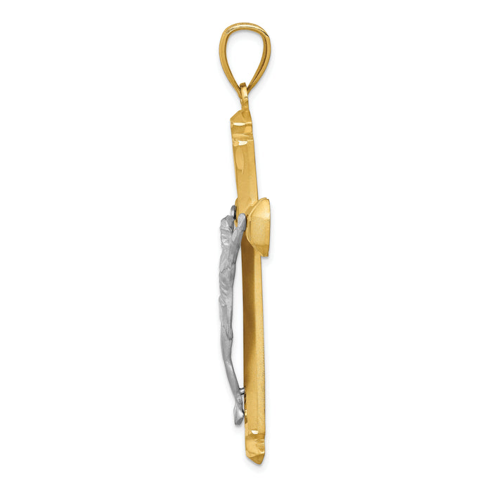 14k Satin Two-tone Crucifix Pendant-C1986