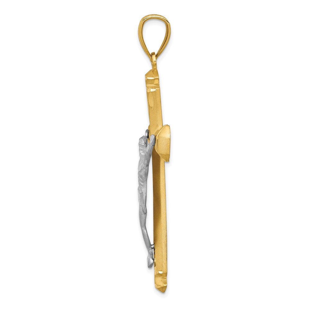 14k Satin Two-tone Crucifix Pendant-C1986