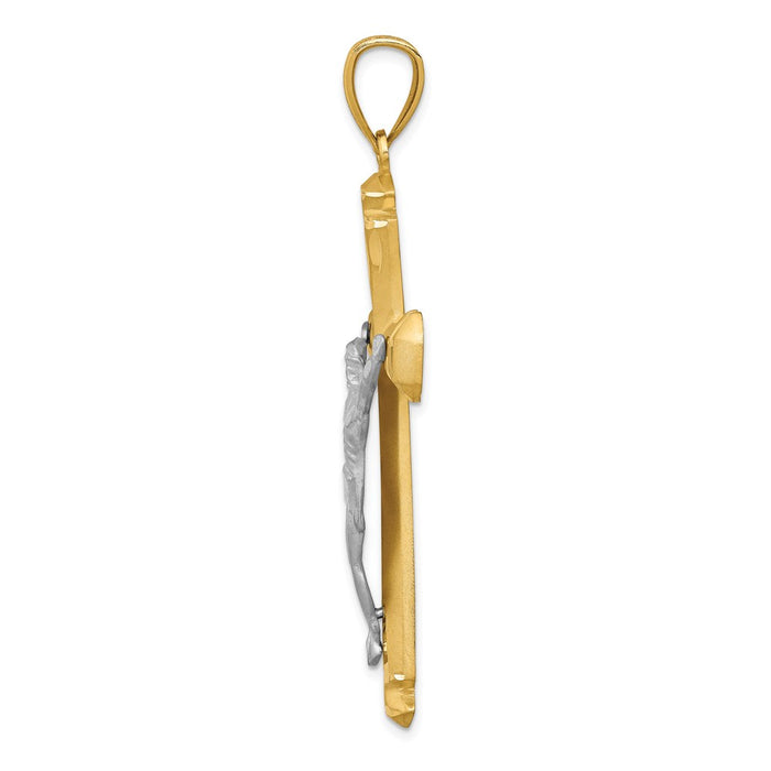 14k Satin Two-tone Crucifix Pendant-C1986