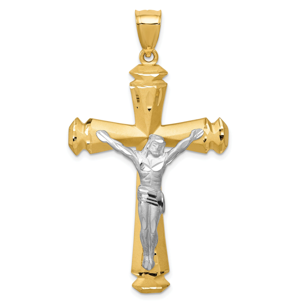 14k Satin Two-tone Crucifix Pendant-C1986